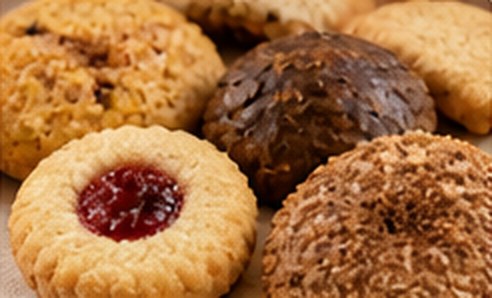 Assorted biscuits including jam drops