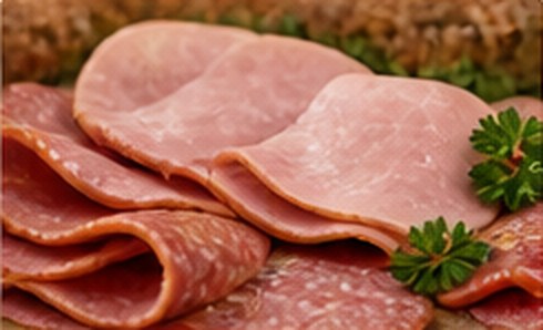 Sliced ham and salami